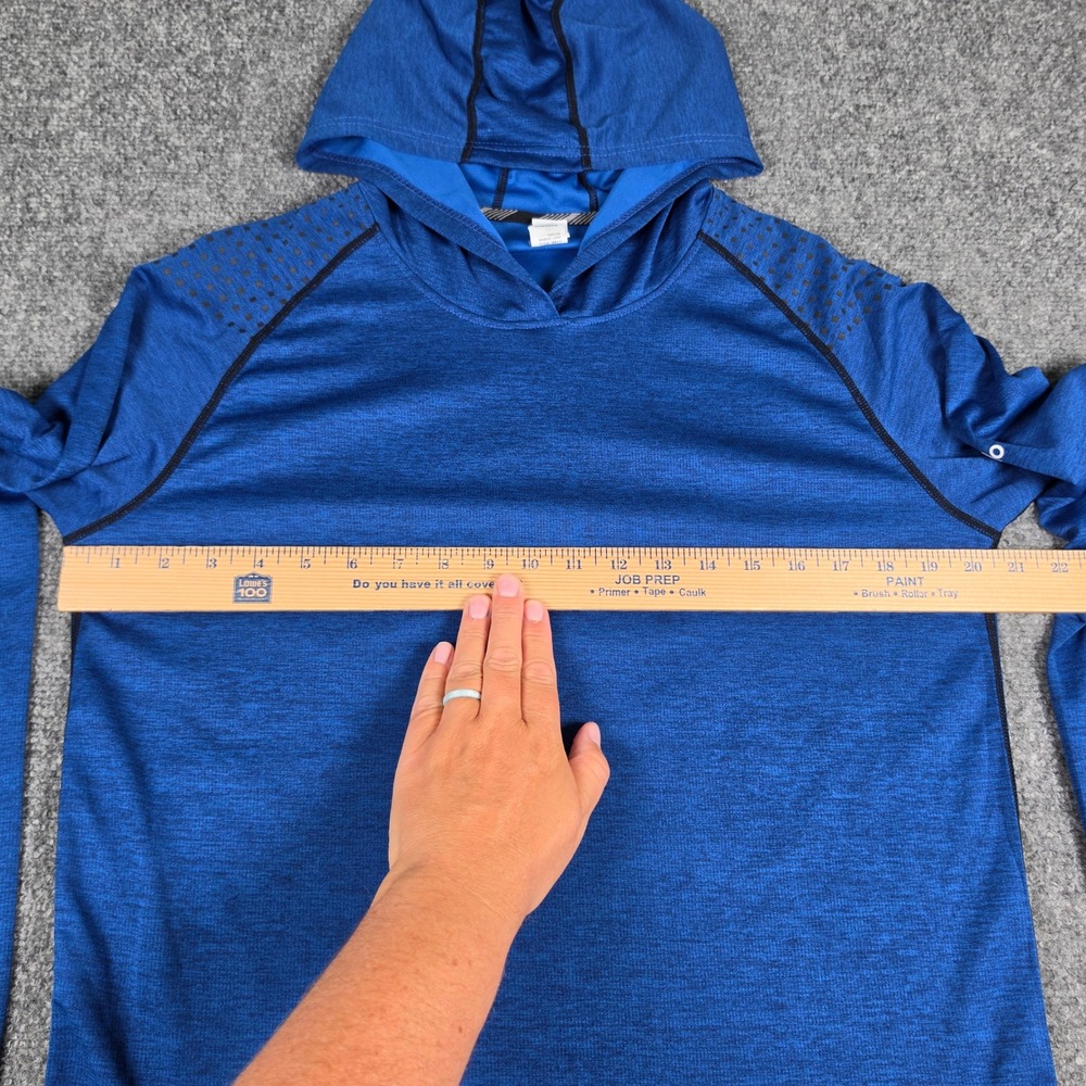 Alo Yoga Impact Long Sleeve Hoodie Men Large Blue Perforated Raglan Sleeves - Picture 3 of 6
